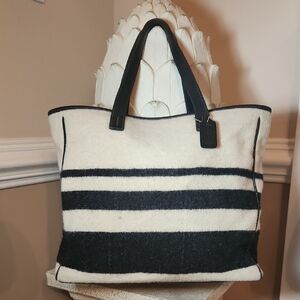 Coach Black and White Striped Tote Bag Vintagw Wool Tote